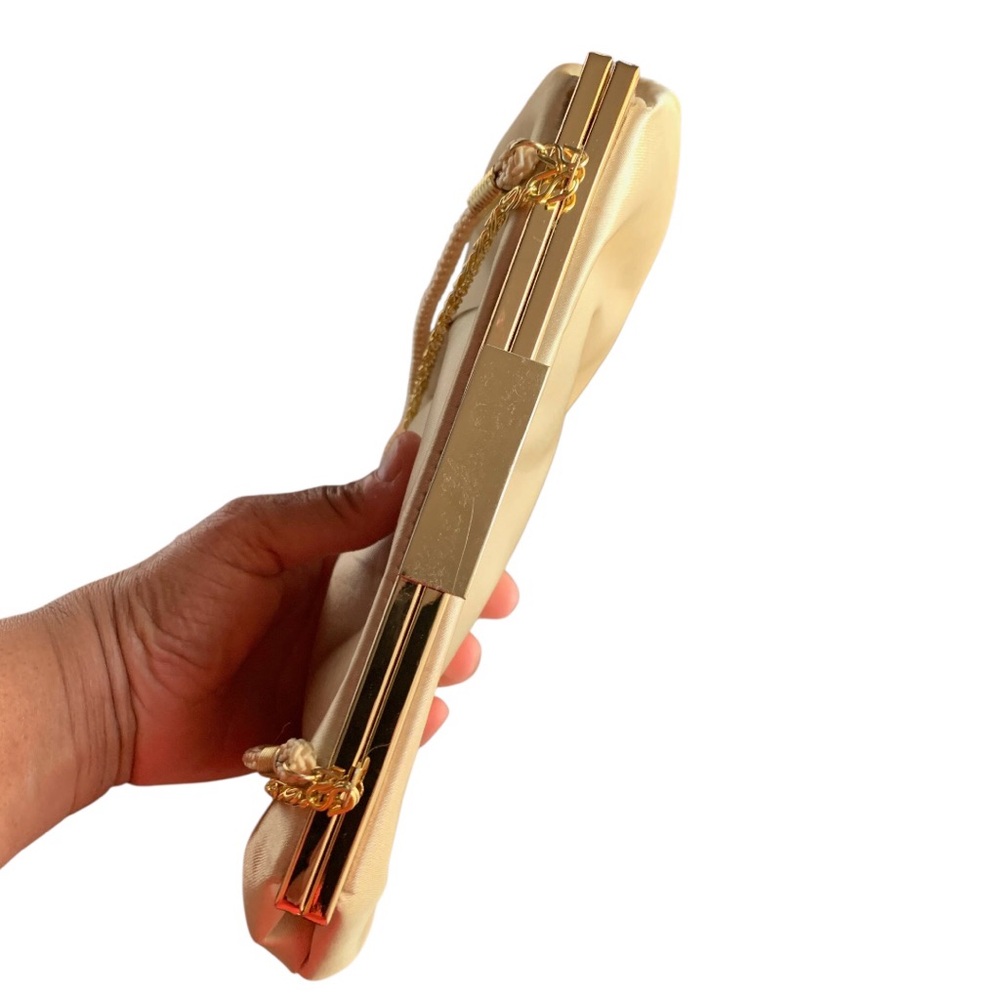 Lulu Townsend Satin Cream Clutch with Gold Chain - Picture 9 of 16